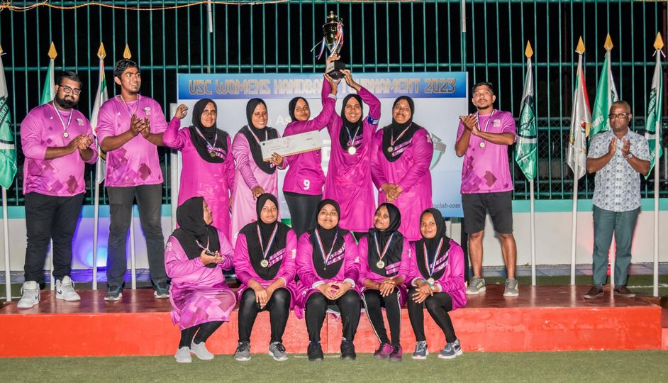 Team Flamingo champions of USC Womens Handball Tournament 2023 held at Ha. Utheemu