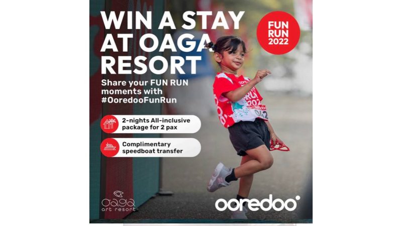 Ooredoo Maldives offering a trip to a resort by sharing a photo of the Ooredoo Fun Run