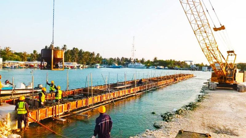 Work begins on installation of precast concrete blocks in K. Himmafushi Harbor Development Project