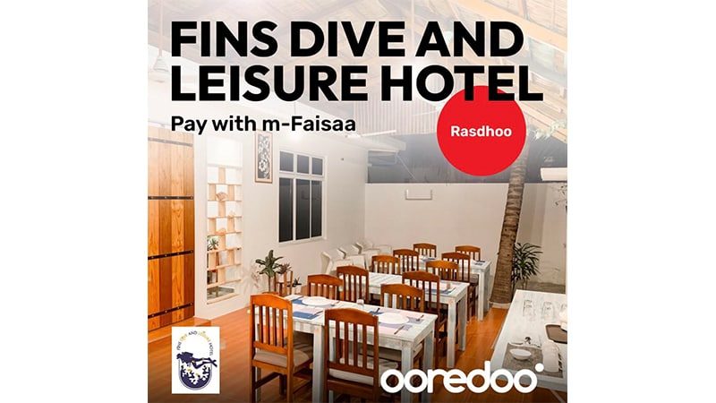 With Ooredoo’s m-Faisaa payments can be made to Fins Dive and Leisure Hotel in AA. Rasdhoo