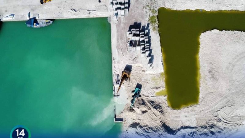 Installation of concrete blocks required for quay wall construction for Sh. Milandhoo Harbor Upgrading Project commenced