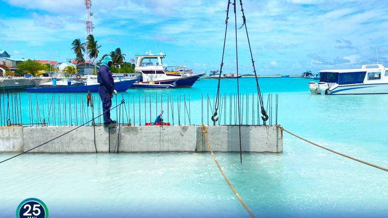 Installation of precast concrete blocks for Dh. Meedhoo Harbour Development Project completed
