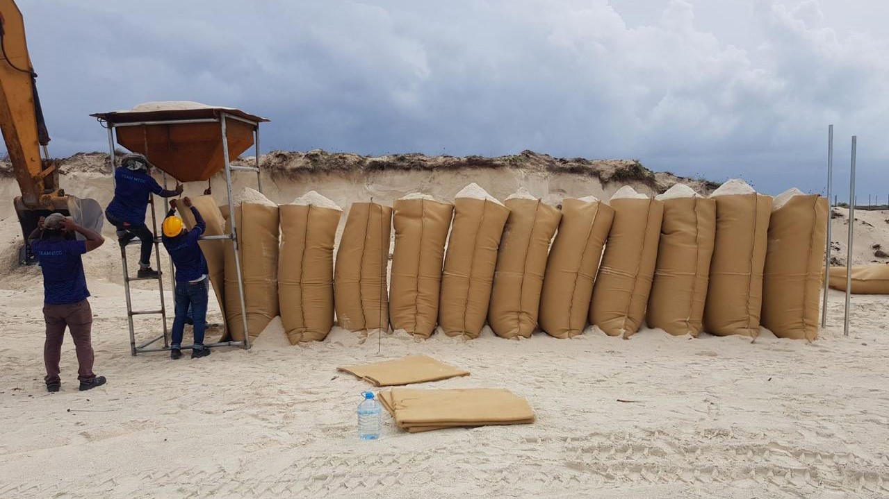 H.A Dhidhdhoo shore protection project continues at a fast pace.