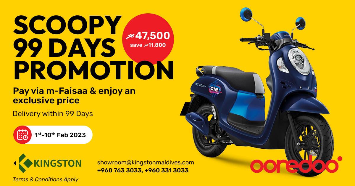 Massive discount on Scoopy Motorbikes for m-Faisaa customers from Kingston Showroom