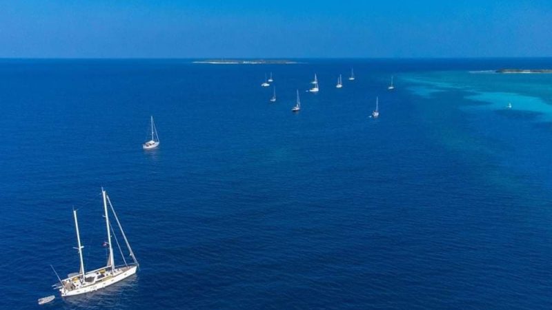 Yachts taking part in “Savaadheeththa Dhathuru” docked in Ha. Uligamu